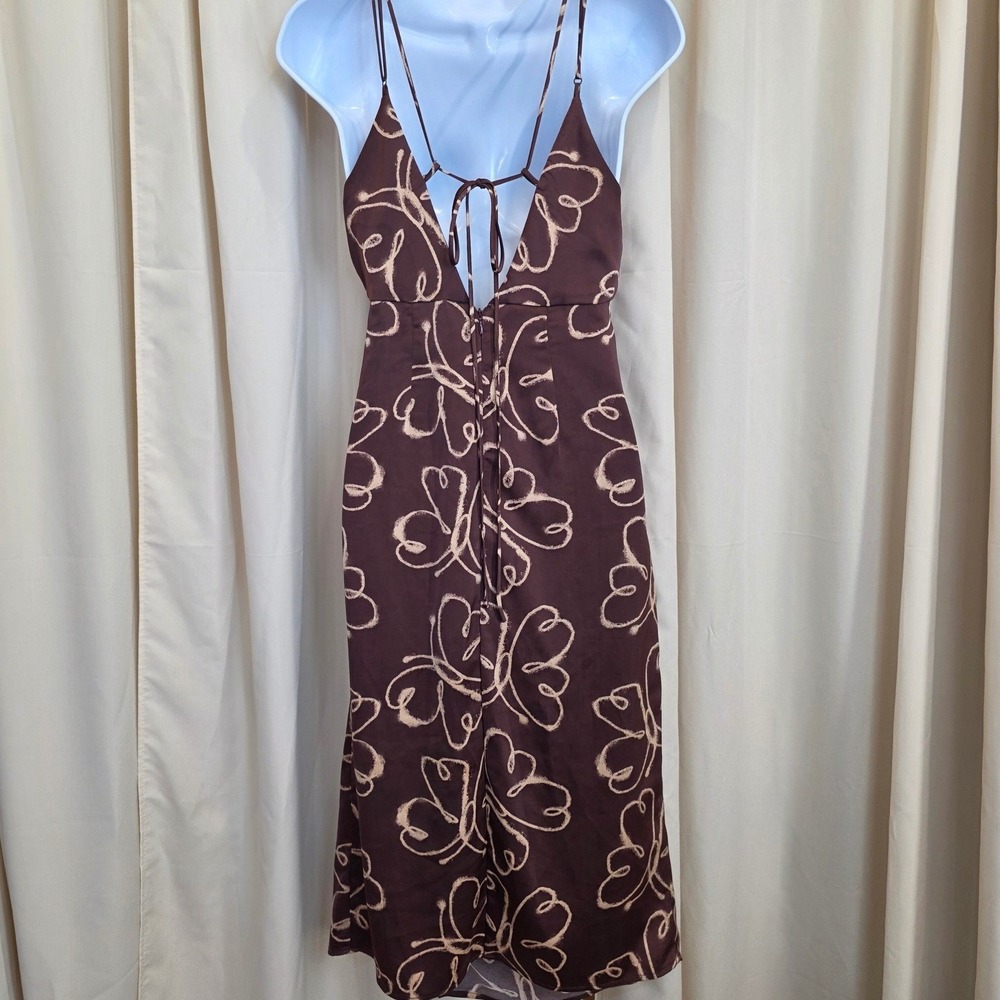 Urban Outfitters Y2K Brown Butterfly Print Midi Dress Sleeveless S/P - Picture 3 of 11